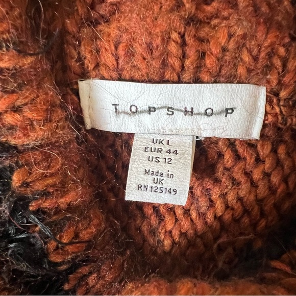 Topshop Women's Sweater 12 / L Burnt Orange Black Cowl Neck Wool Blend - Picture 9 of 10